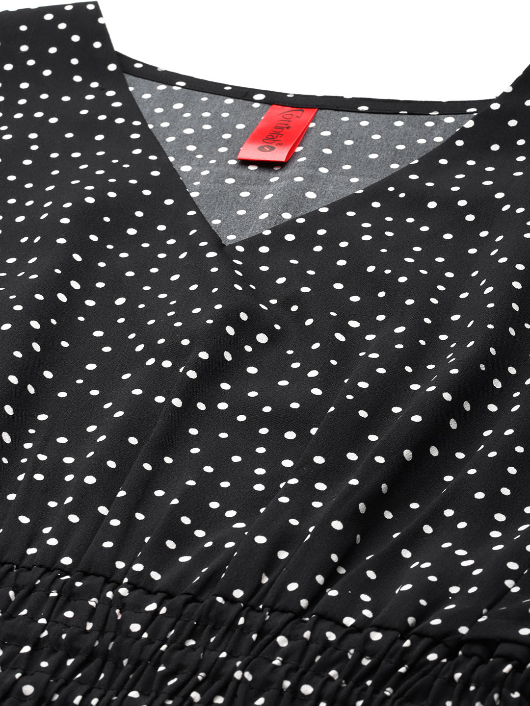 Cottinfab Women Polka Dot Print Flared Sleeve Crepe A-Line Midi Dress
