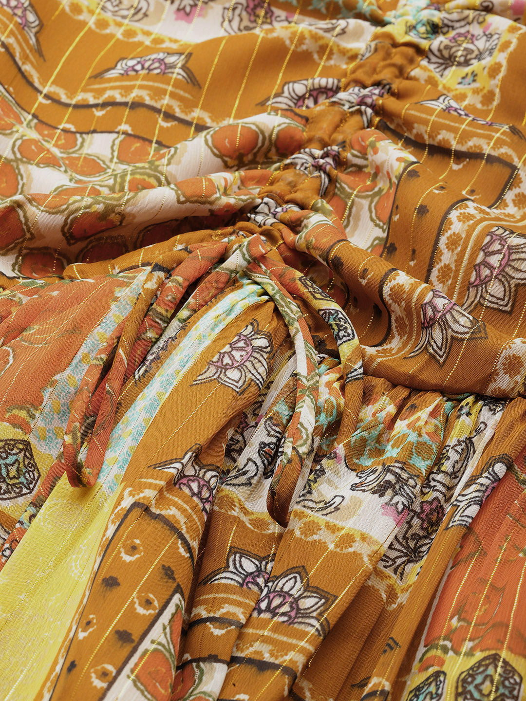 Cottinfab Women Ethnic Motifs Print Flared Sleeve Georgette A-Line Midi Dress
