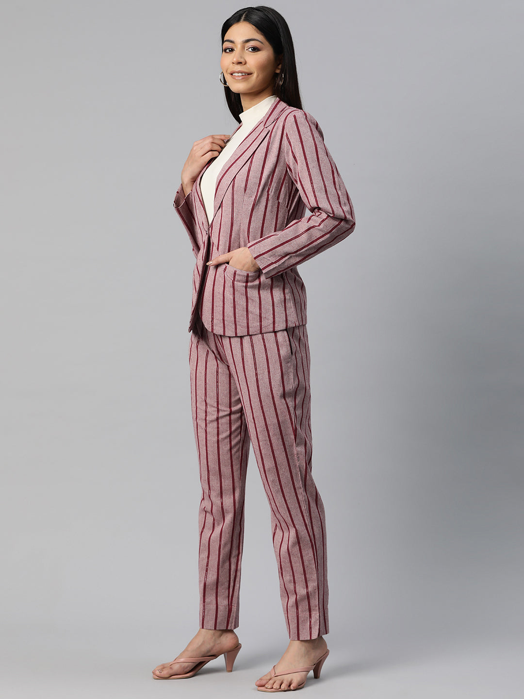 Cottinfab Women Striped Single-Breasted Two-Piece Formal Suit