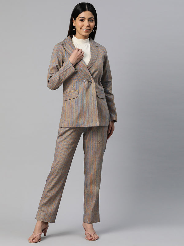 Cottinfab Striped Double-Breasted Two-Piece Formal Suit