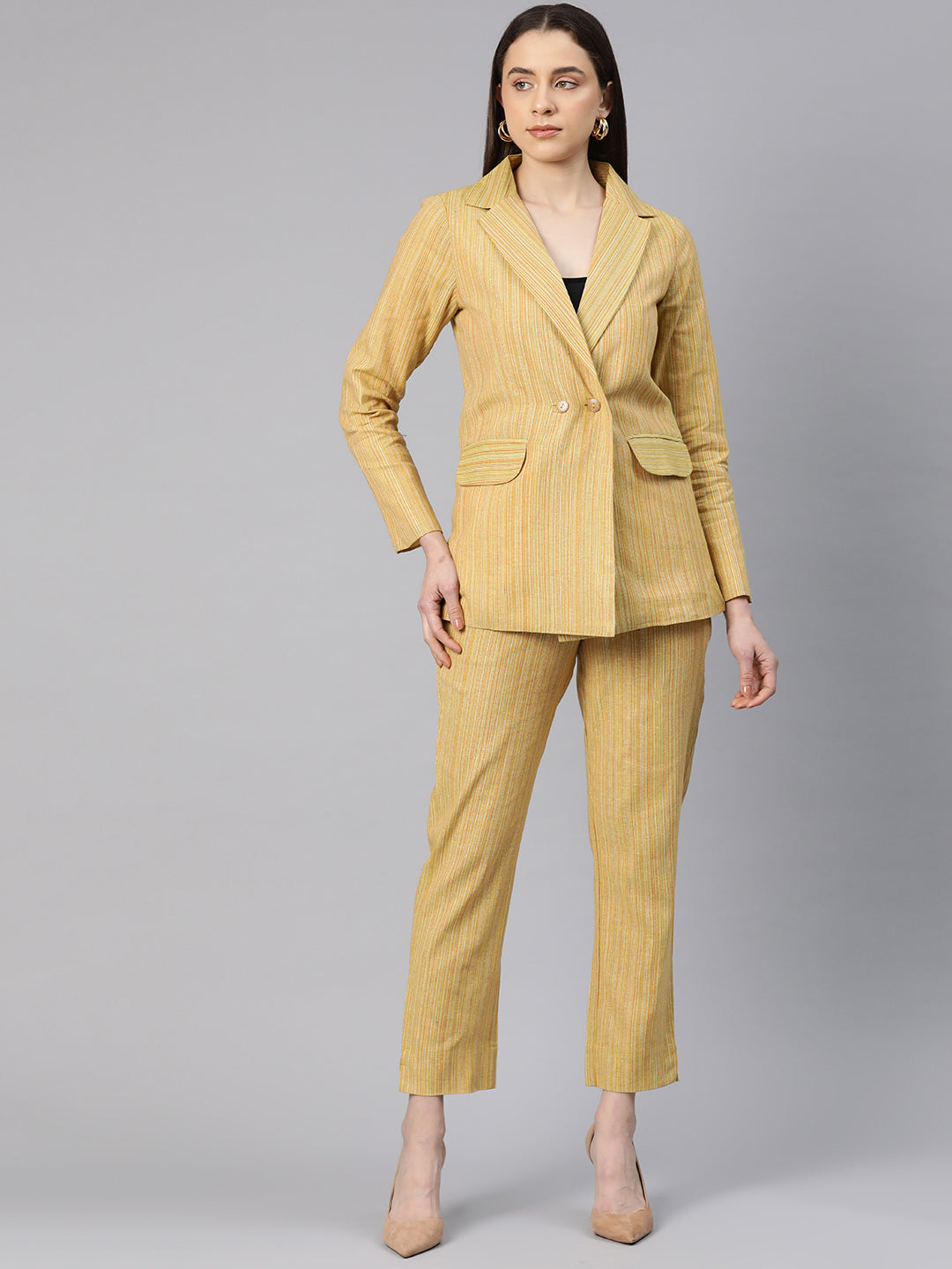 Cottinfab Striped Double-Breasted Two-Piece Formal Suit