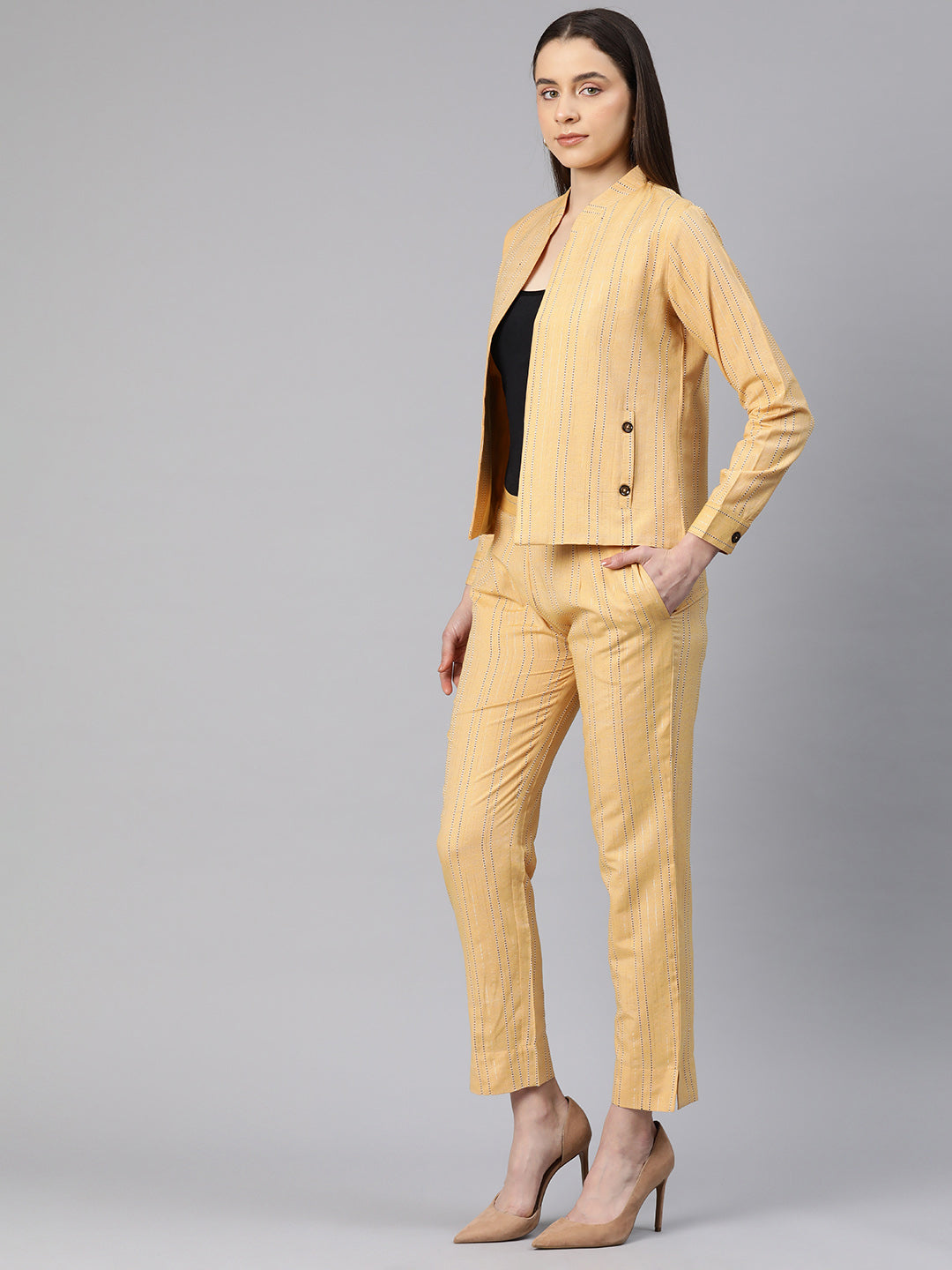 Cottinfab Striped Embroidered Two-Piece Formal Suit