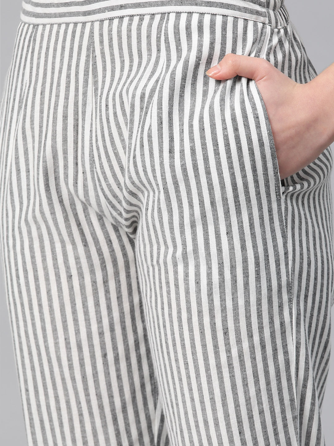 Cottinfab Women Striped Notched Lapel Two-Piece Suit