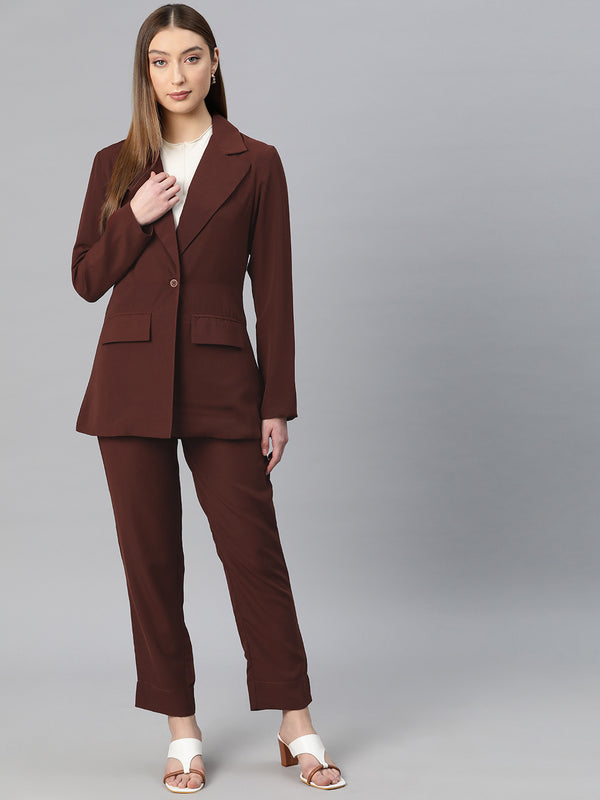 Cottinfab Women Solid Single-Breasted Two-Piece Suit