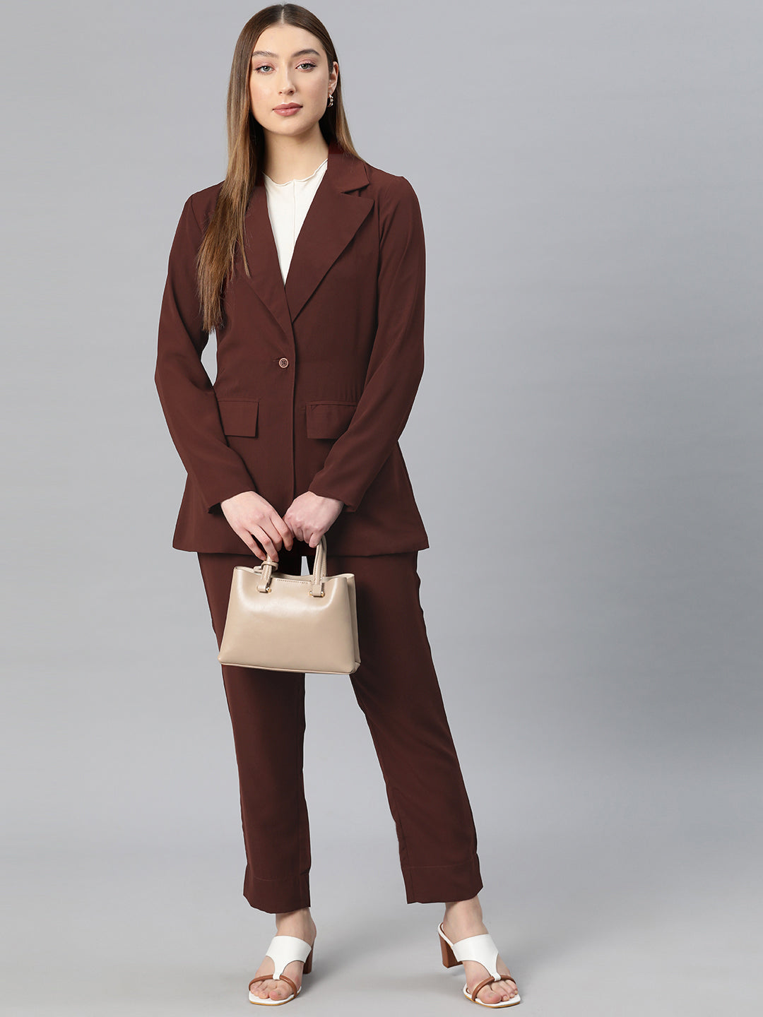 Cottinfab Women Solid Single-Breasted Two-Piece Suit