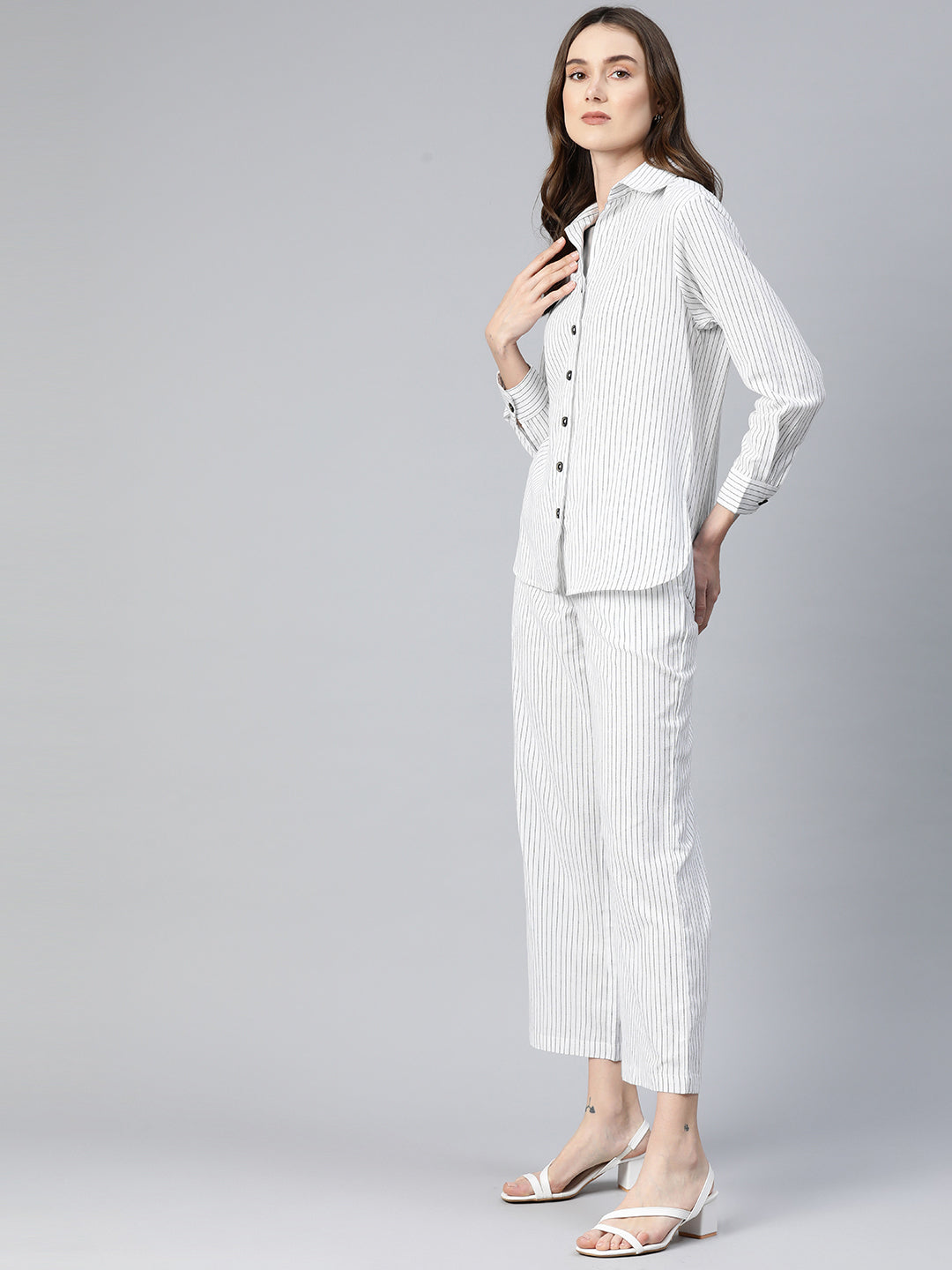 Cottinfab Women Striped Cotton Shirt with Trousers