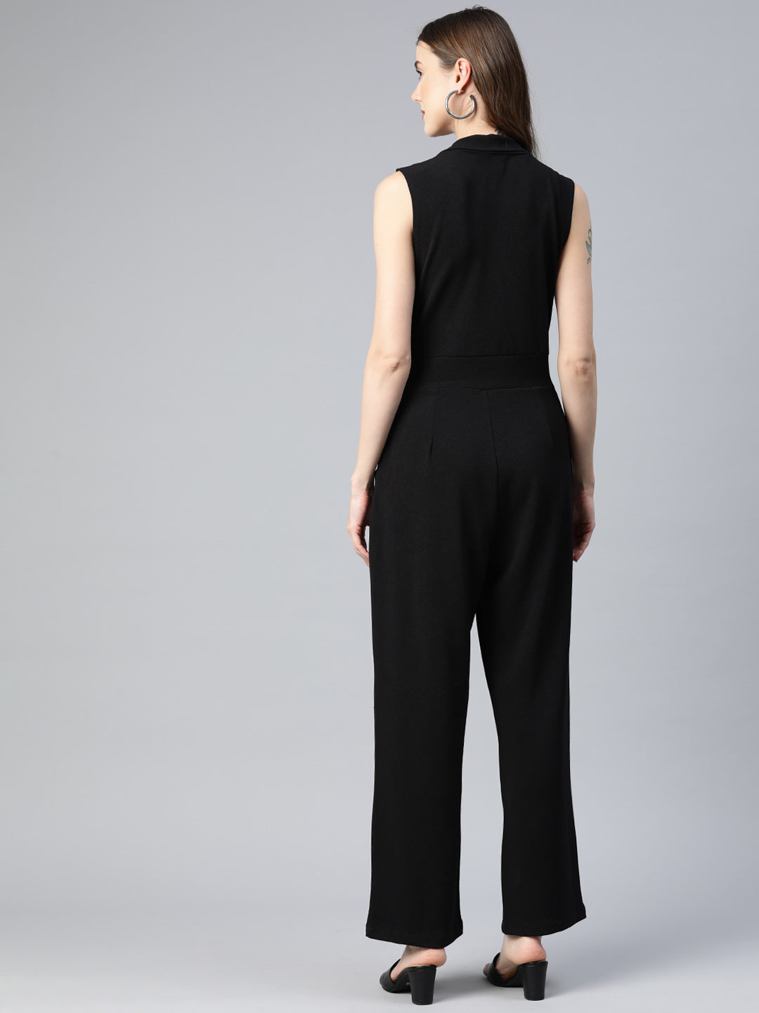 Cottinfab Solid Shawl Neck Basic Jumpsuit