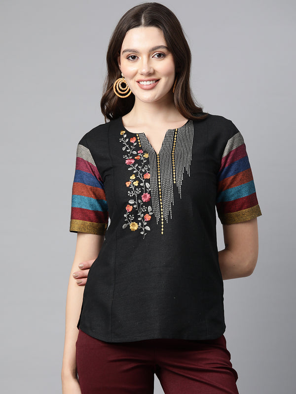 Cottinfab Floral Embroidered Cotton Top