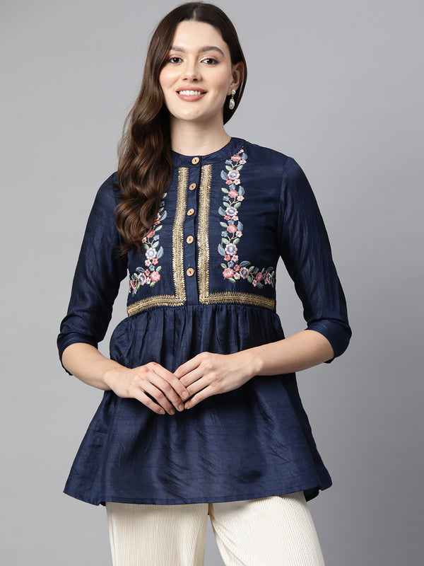 Cottinfab Mandarin Collar Embroidered Tunic