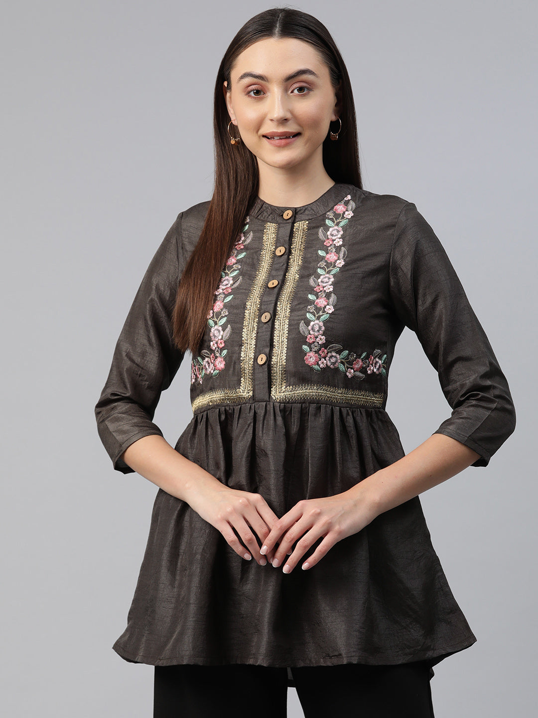 Cottinfab Mandarin Collar Embroidered Tunic