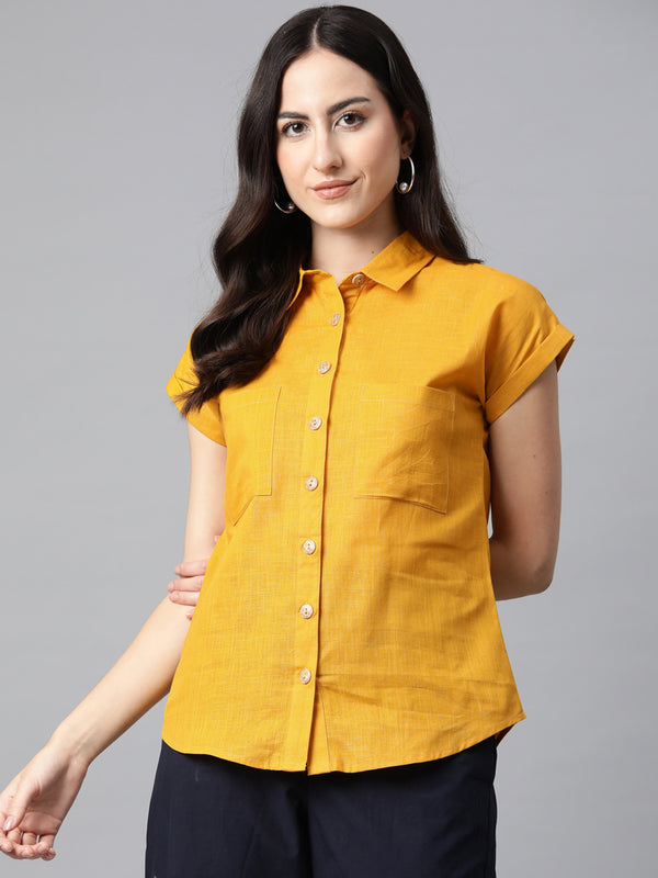 Cottinfab Solid Cotton Shirt Style Top