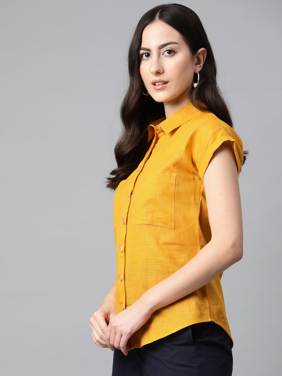 Cottinfab Solid Cotton Shirt Style Top