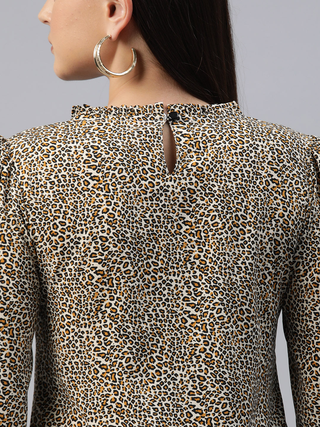 Cottinfab Animal Print Bell Sleeves Crepe Longline Top