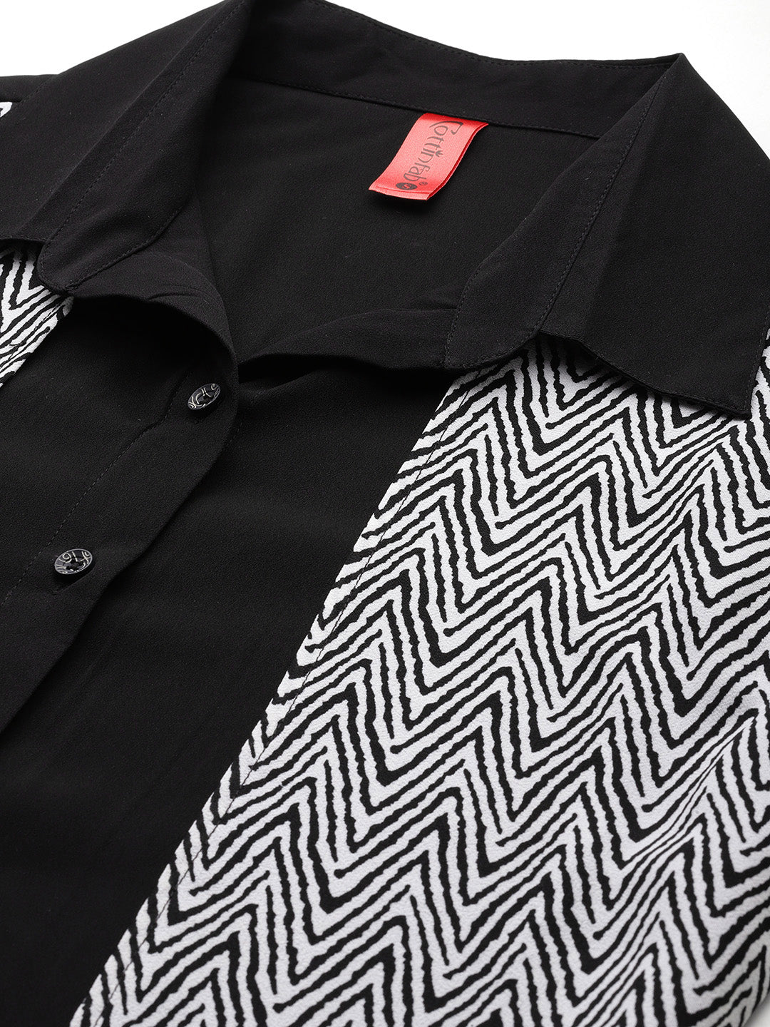 Cottinfab Geometric Print Layered Crepe Shirt Style Longline Top