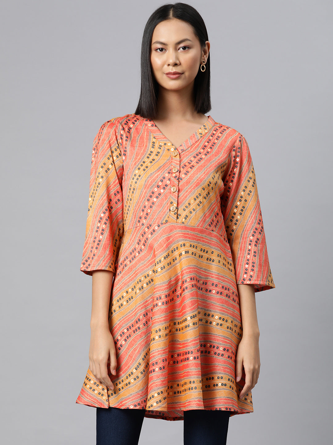 Cottinfab Ethnic Motifs Print Longline Top