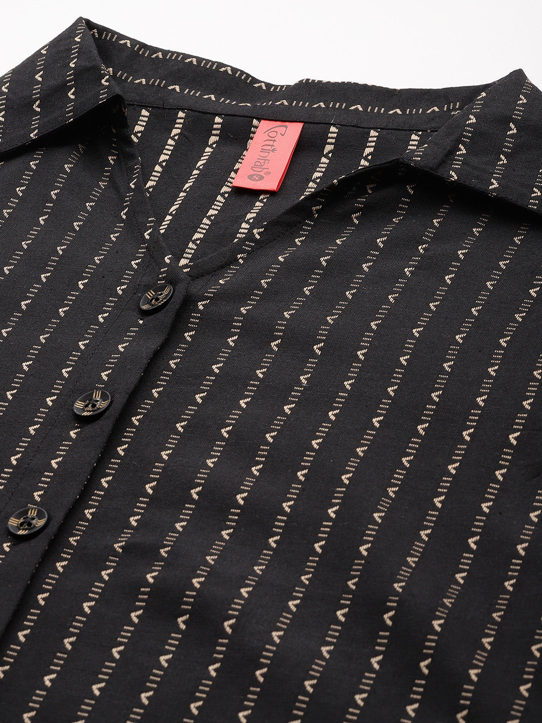 Cottinfab Striped Monochrome Cotton Shirt Style Longline Top