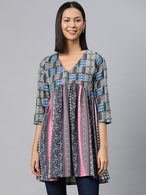 Cottinfab Abstract Print Crepe Empire Longline Top