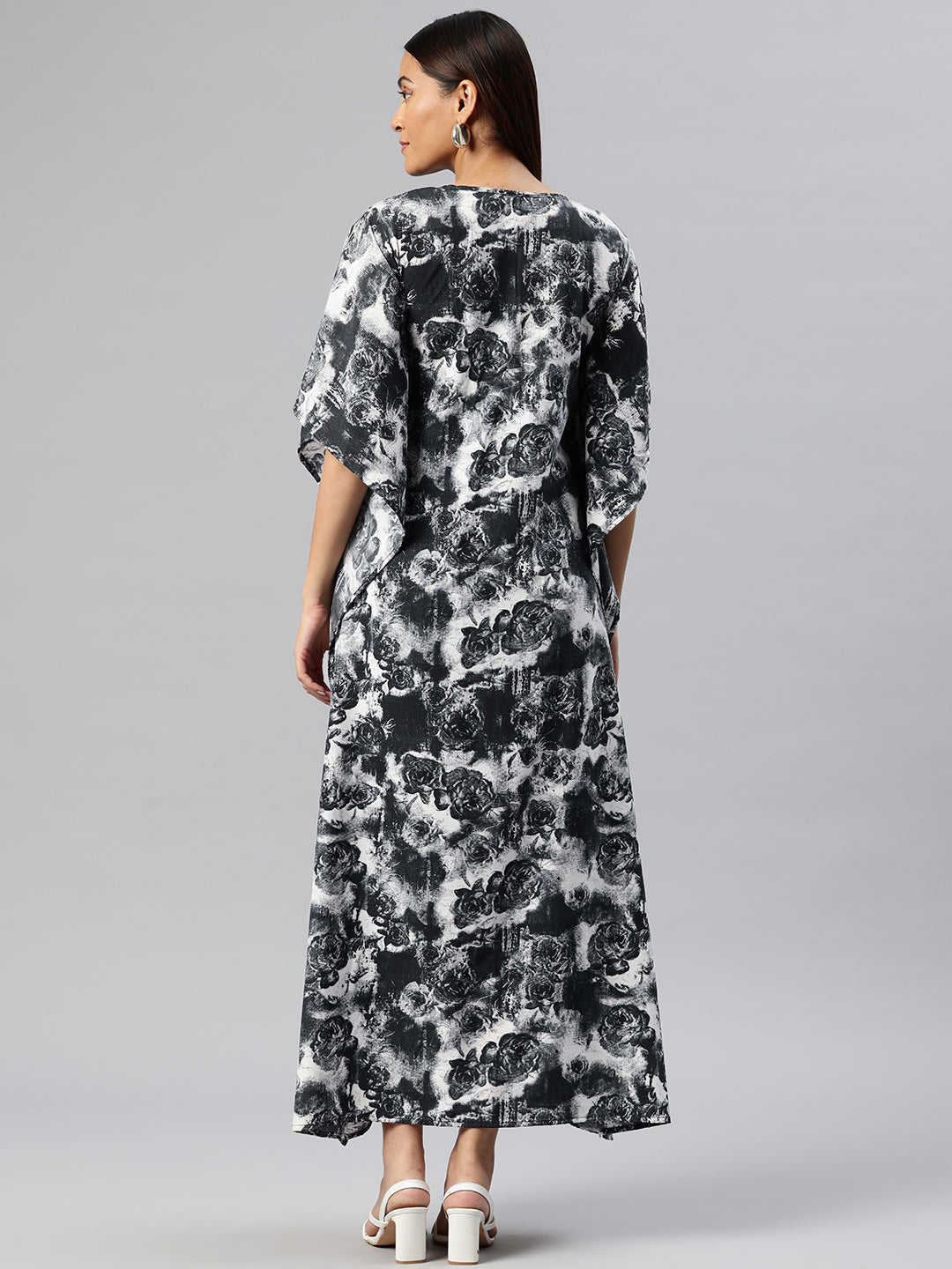 Cottinfab Floral Printed Kimono Sleeve Crepe Kaftan Maxi Dress