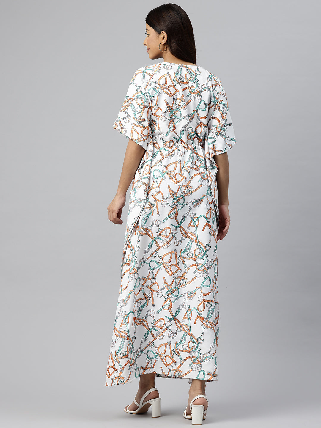 Cottinfab Abstract Printed Kimono Sleeve Crepe Kaftan Maxi Dress