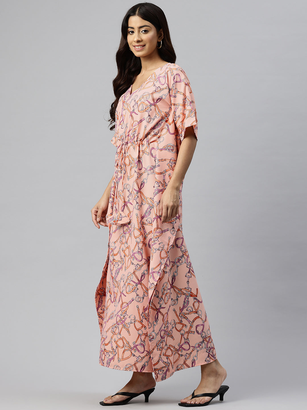 Cottinfab Printed Kimono Sleeves Crepe Kaftan Maxi Dress