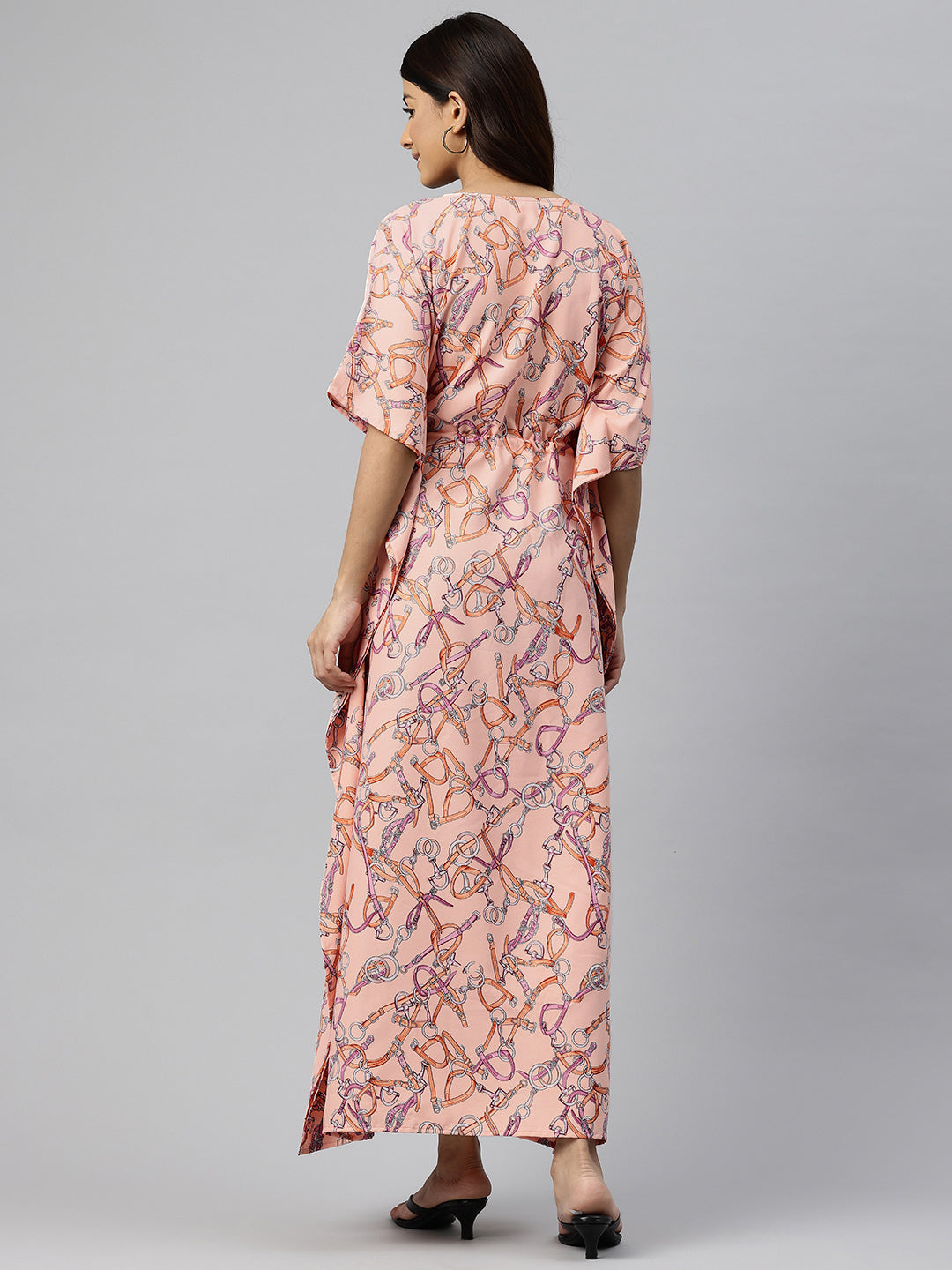 Cottinfab Printed Kimono Sleeves Crepe Kaftan Maxi Dress