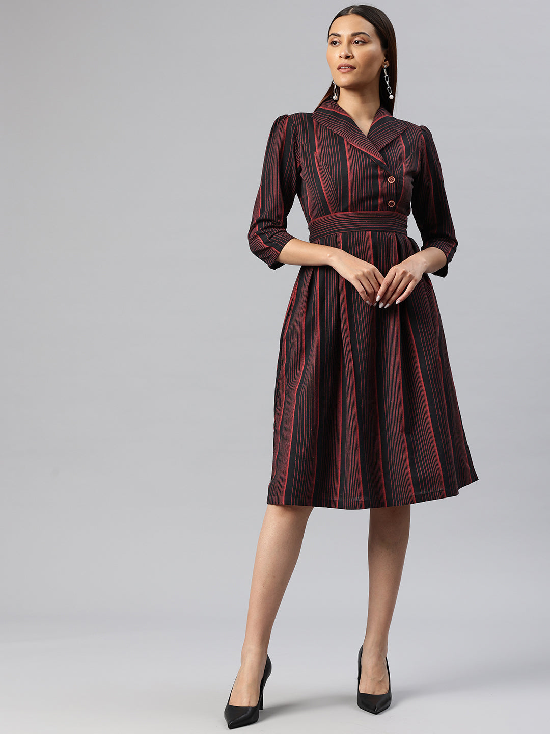 Cottinfab Striped Belted Blazer Dress