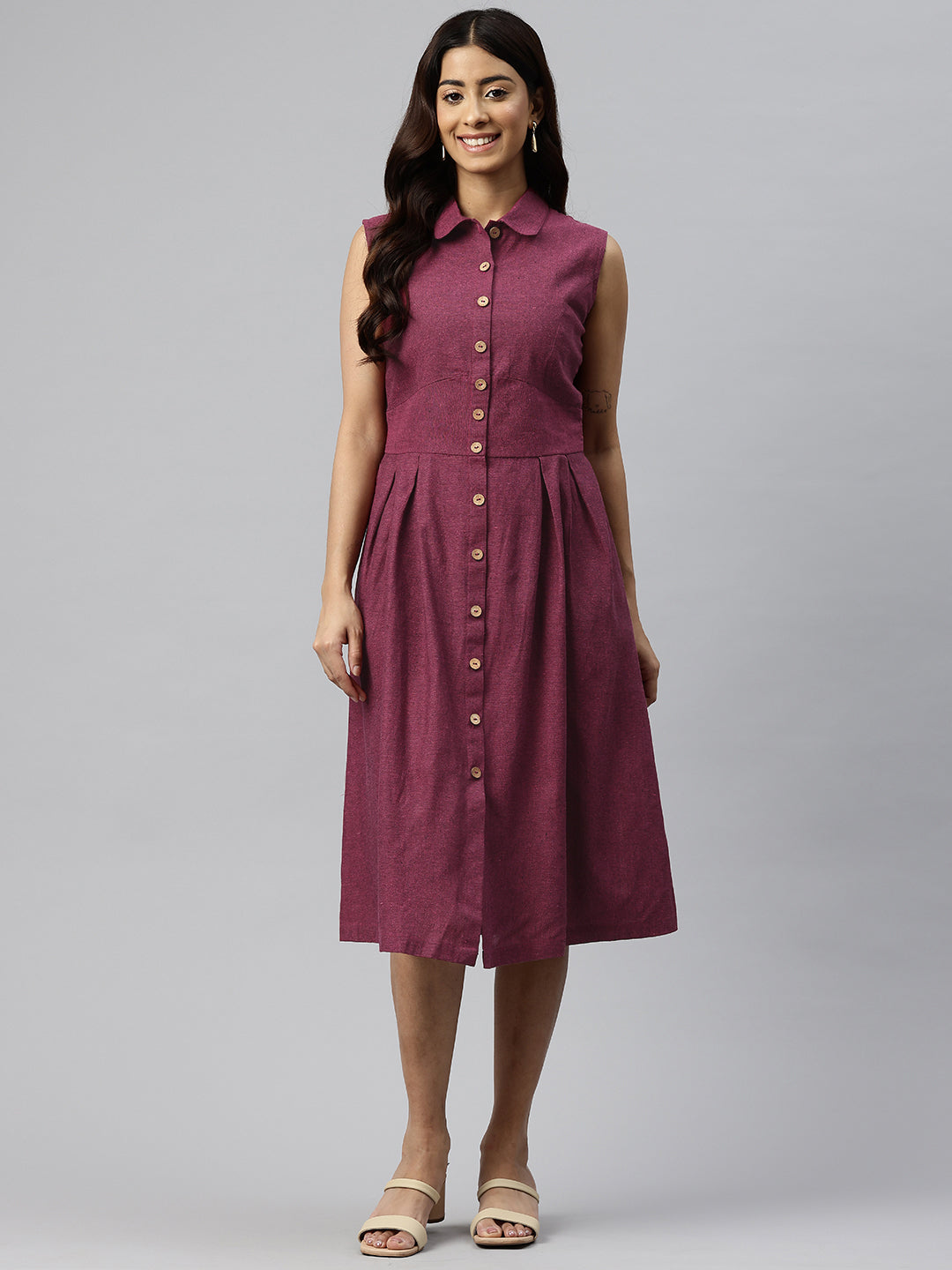 Cottinfab Peter Pan Collar Fit & Flare Midi Dress