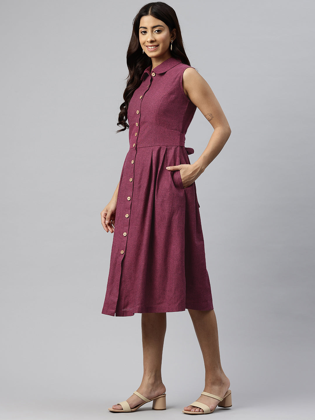 Cottinfab Peter Pan Collar Fit & Flare Midi Dress