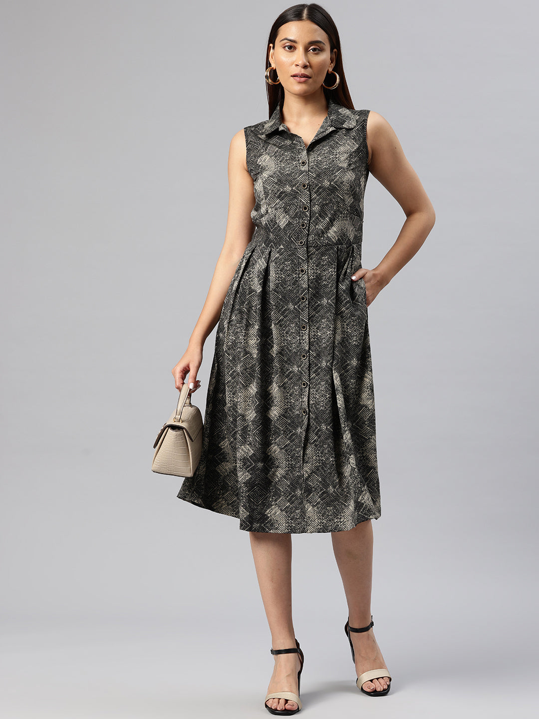 Cottinfab Print Peter Pan Collar Crepe Fit & Flare Dress