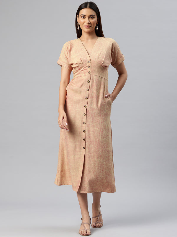 Cottinfab Solid Belted A-Line Midi Dress