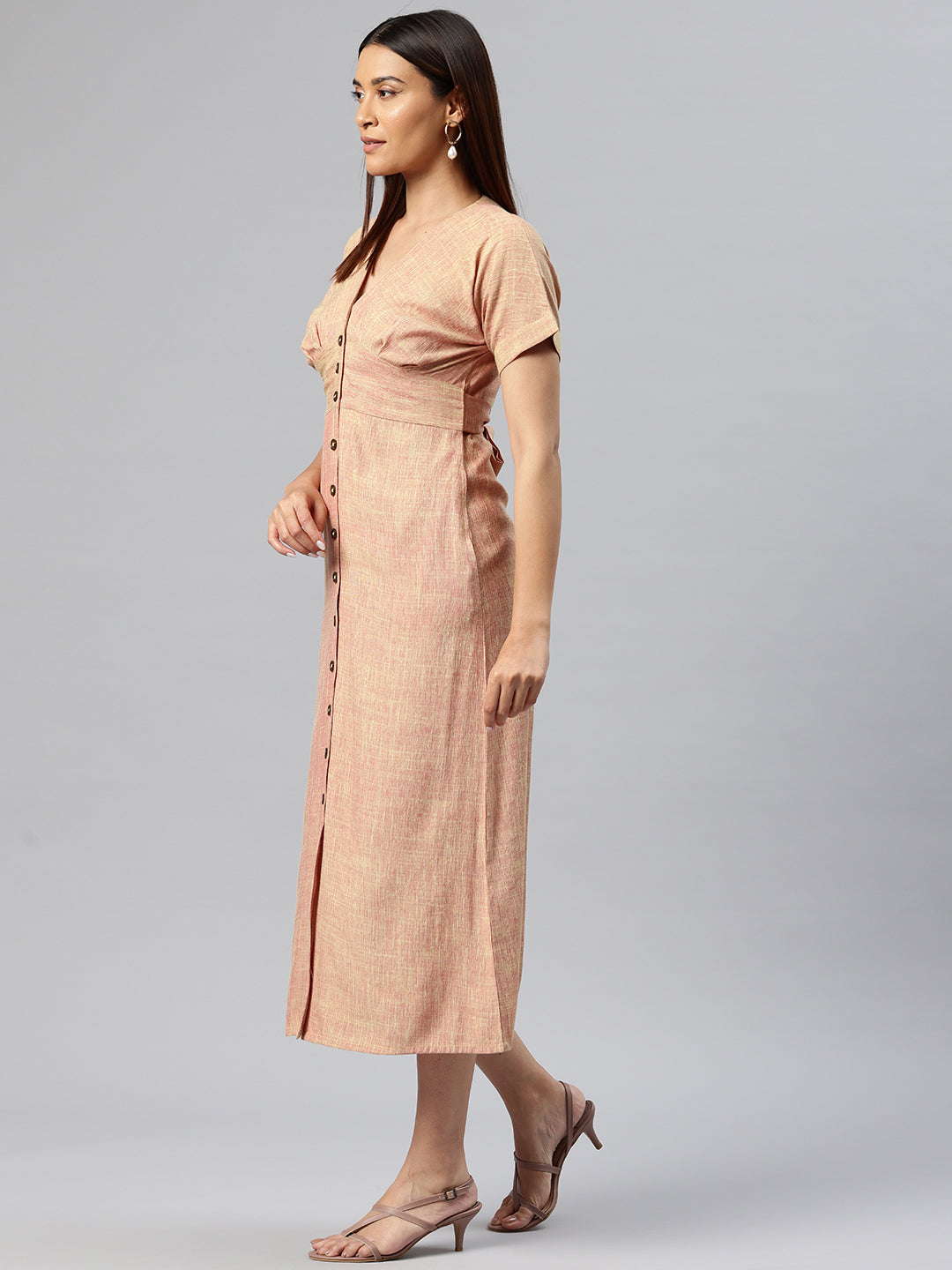 Cottinfab Solid Belted A-Line Midi Dress