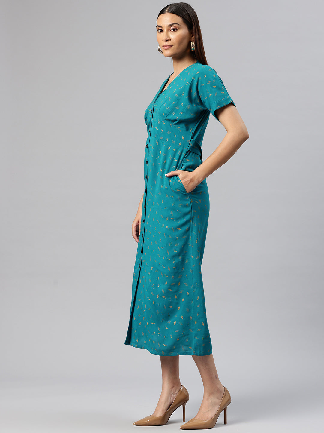 Cottinfab Ethnic Motifs Print A-Line Midi Dress