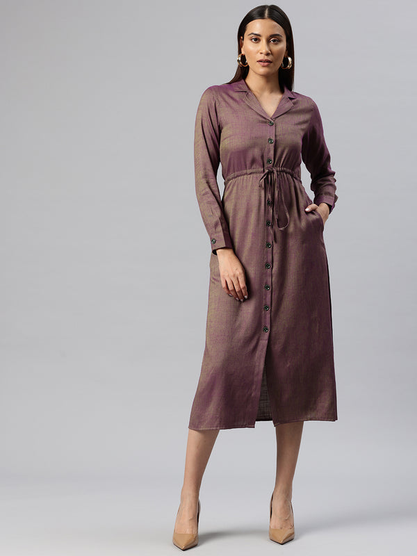 Cottinfab Solid Tie-Ups Detail Shirt Midi Dress