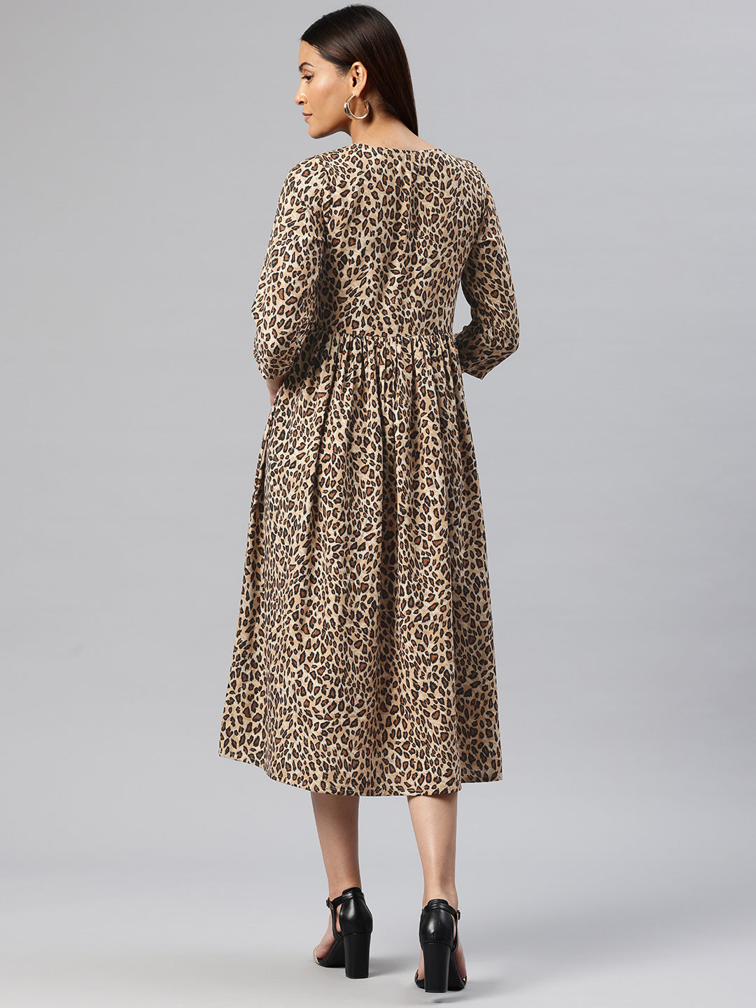 Cottinfab Animal Printed Crepe A-Line Midi Dress