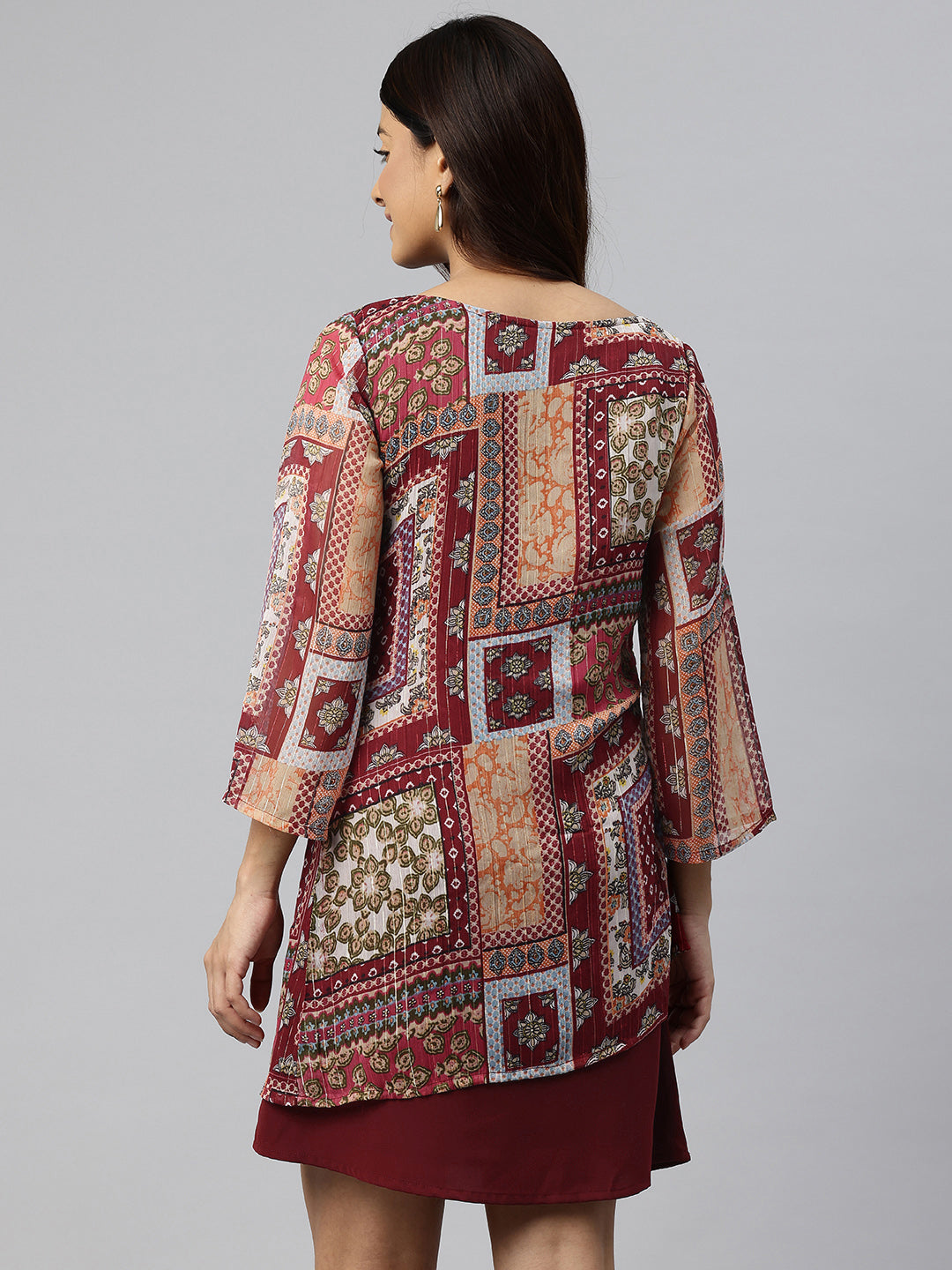 Cottinfab Ethnic Motifs Printed Layered Georgette A-Line Mini Dress