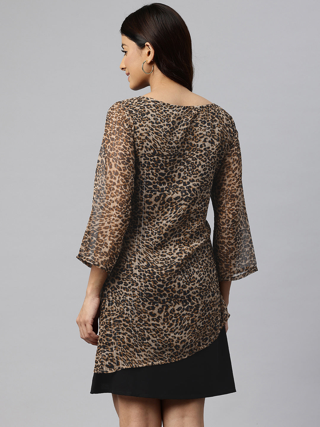 Cottinfab Animal Print Boat Neck Layered Georgette A-Line Dress