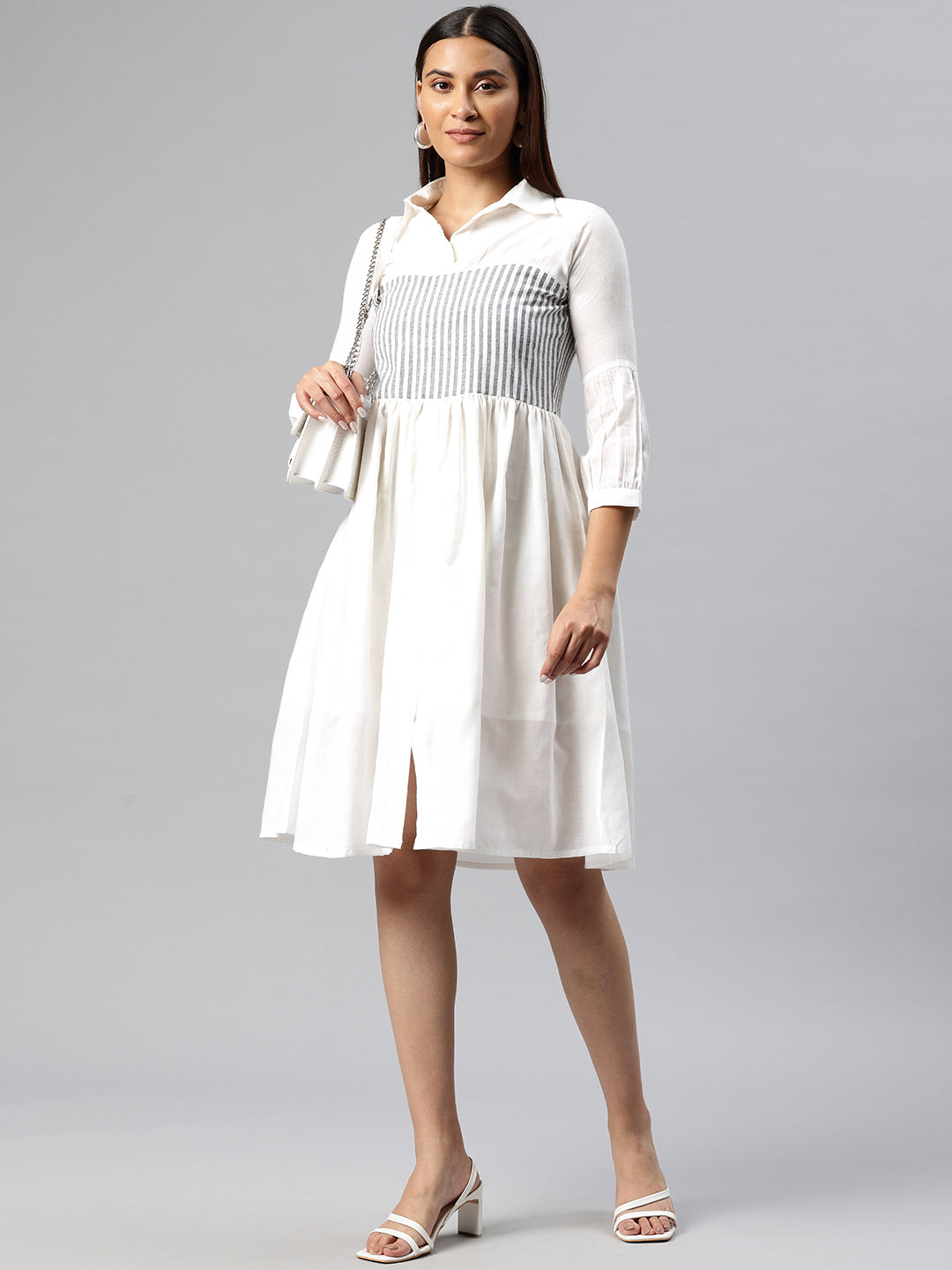 Cottinfab Striped Fit & Flare Dress