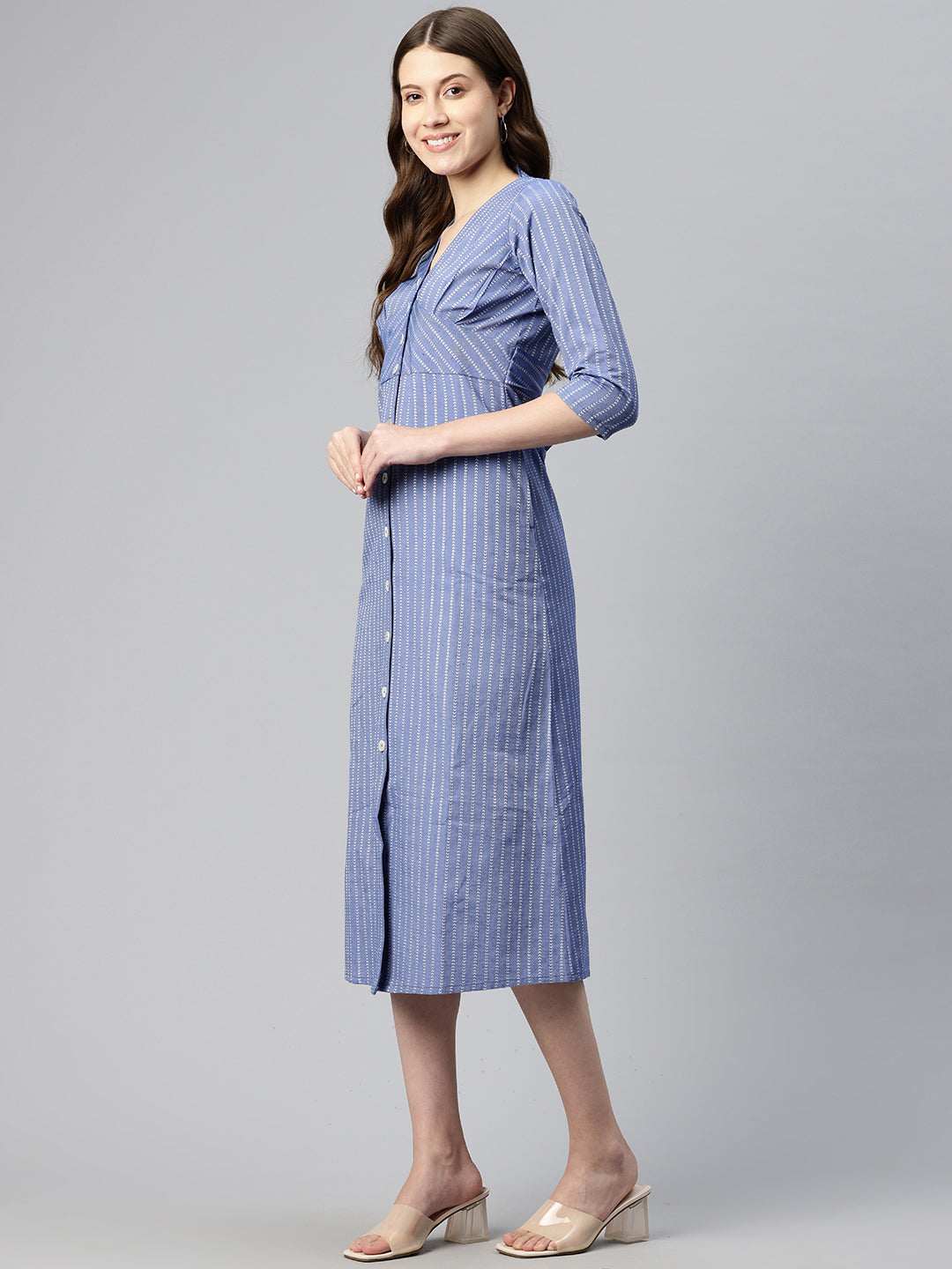 Cottinfab Embroidered A-Line Midi Dress with Tie-Up Detail