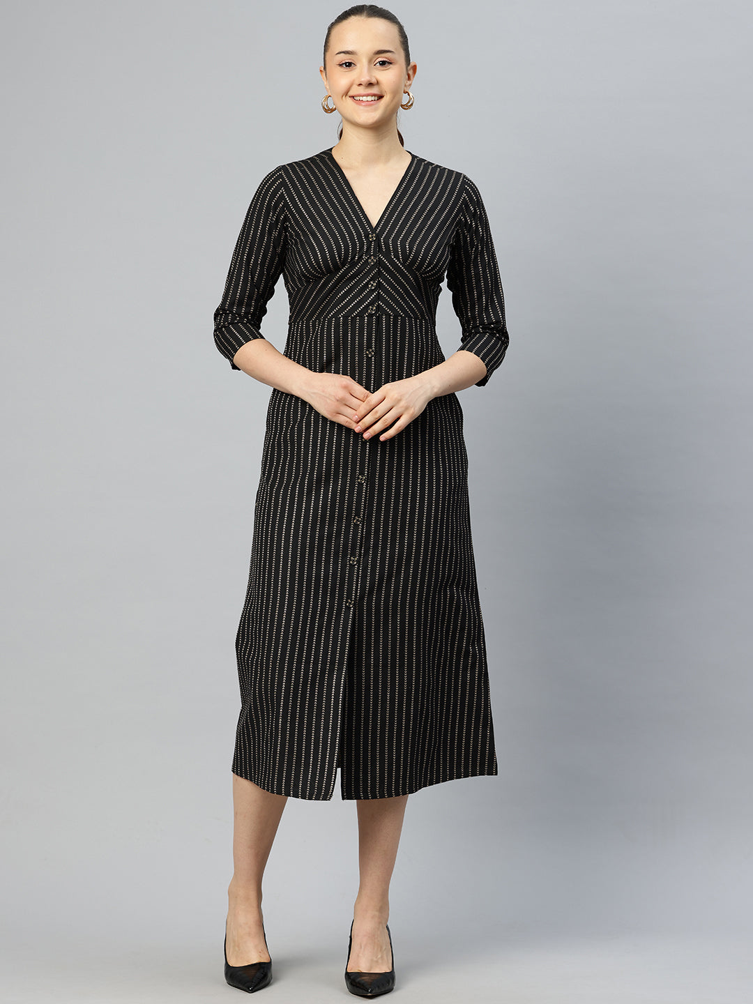 Cottinfab Embroidered A-Line Midi Dress with Tie-Up Detail