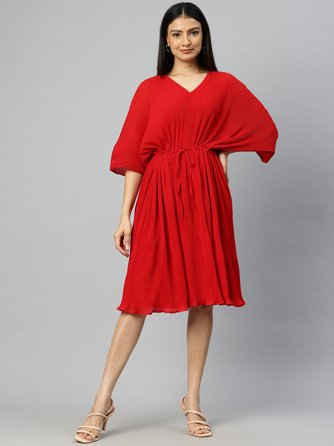 Cottinfab Batwing Sleeves Accordion Pleated Georgette Kaftan Dress