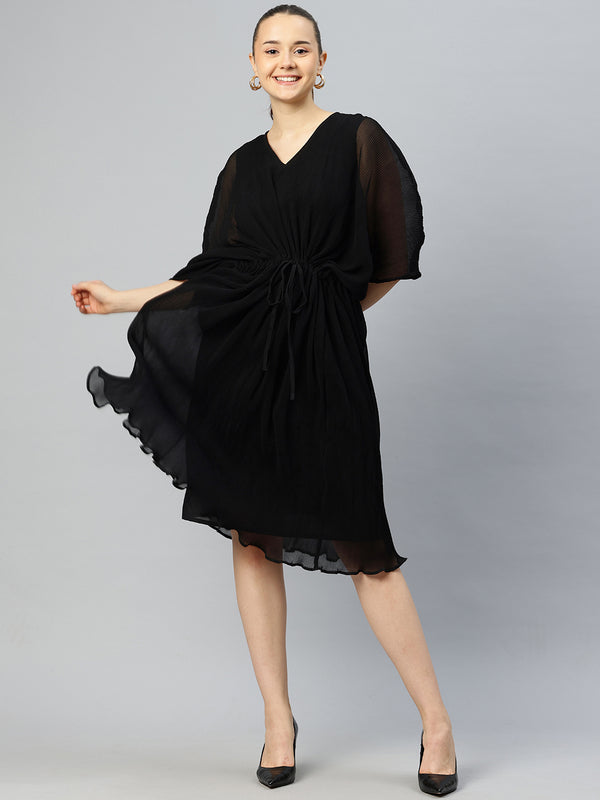 Cottinfab Batwing Sleeves Accordion Pleated Georgette Kaftan Dress