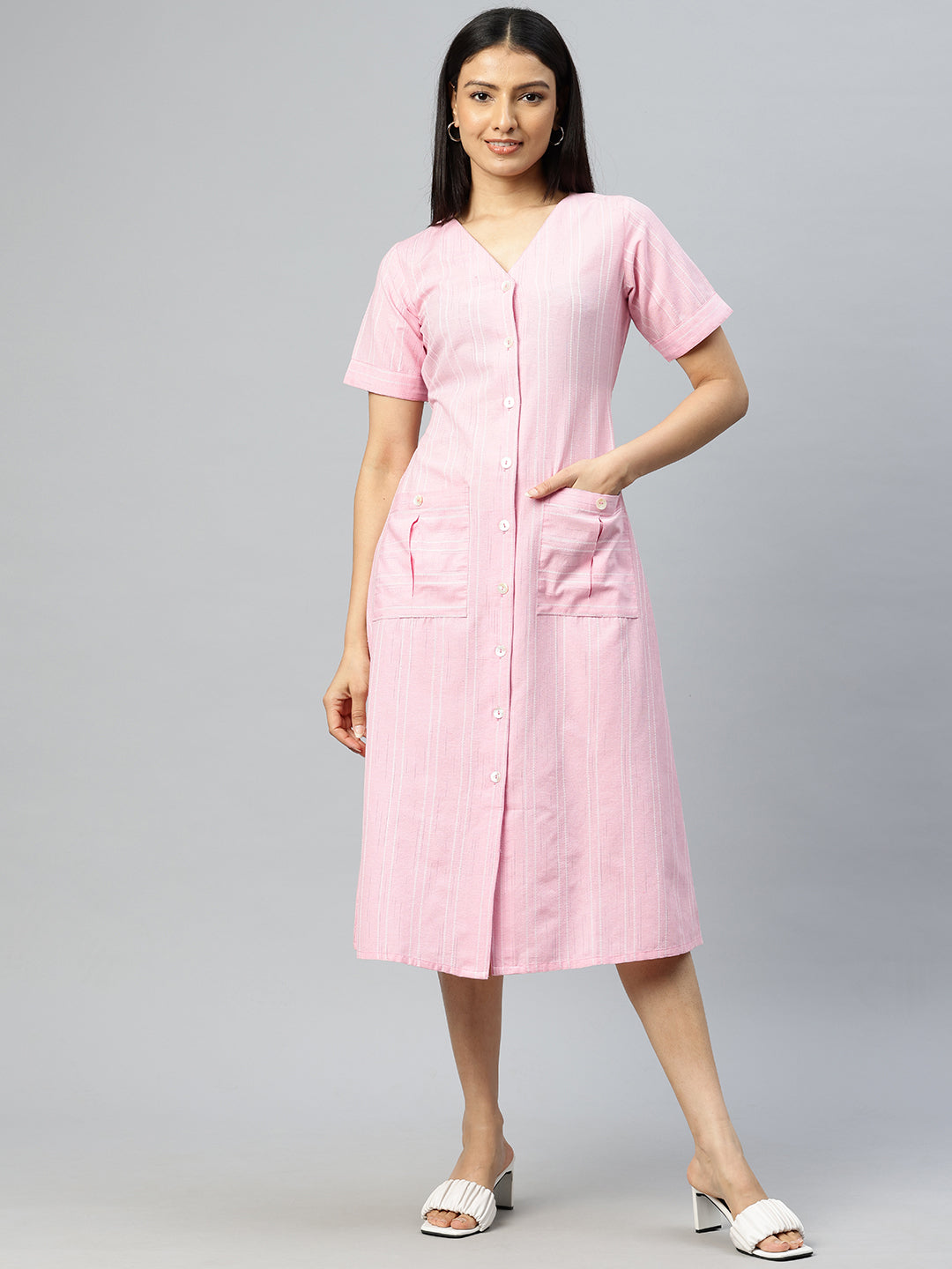 Cottinfab Striped A-Line Midi Dress