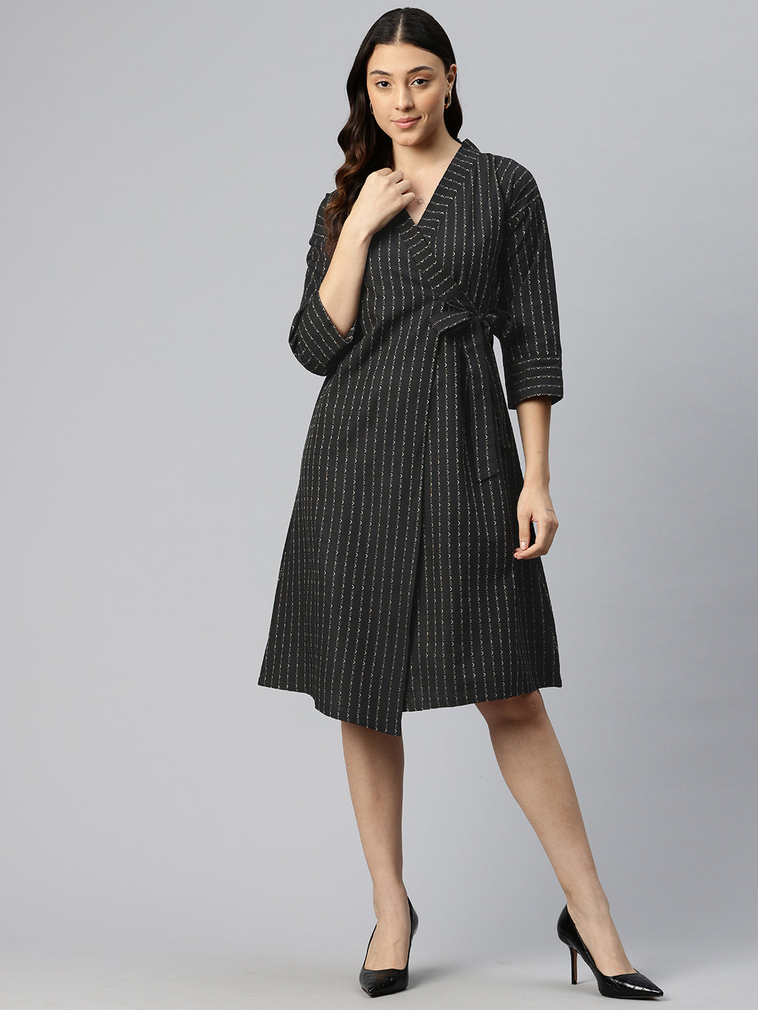 Cottinfab Embroidered Wrap Dress With Tie-Up Detail