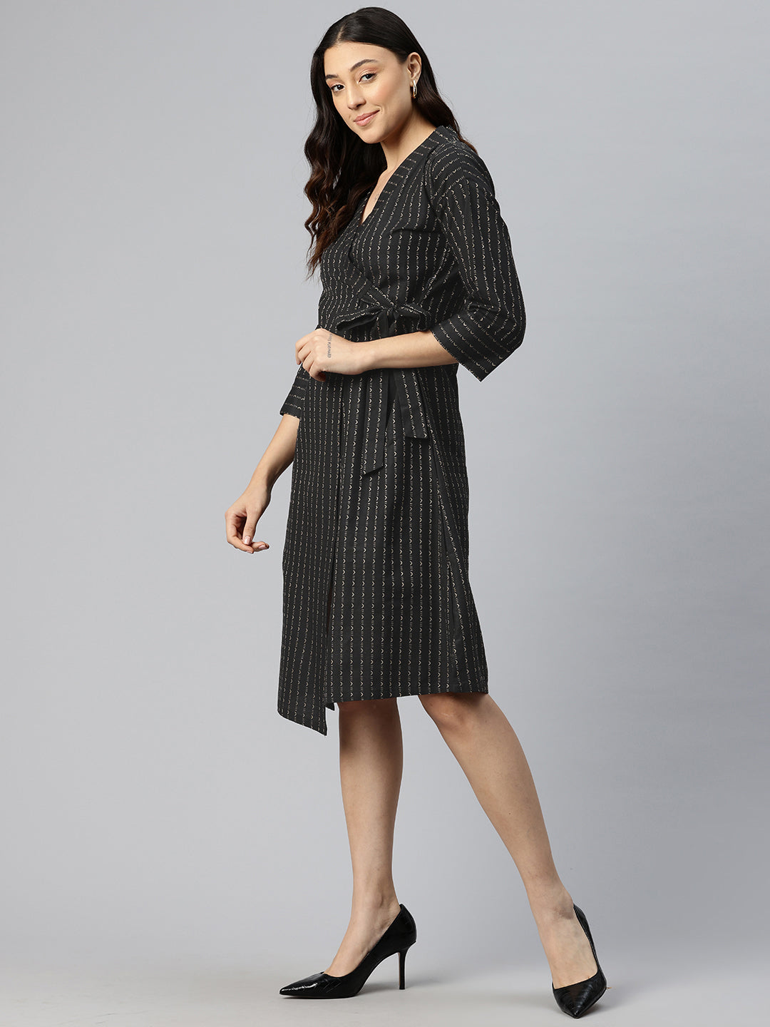 Cottinfab Embroidered Wrap Dress With Tie-Up Detail