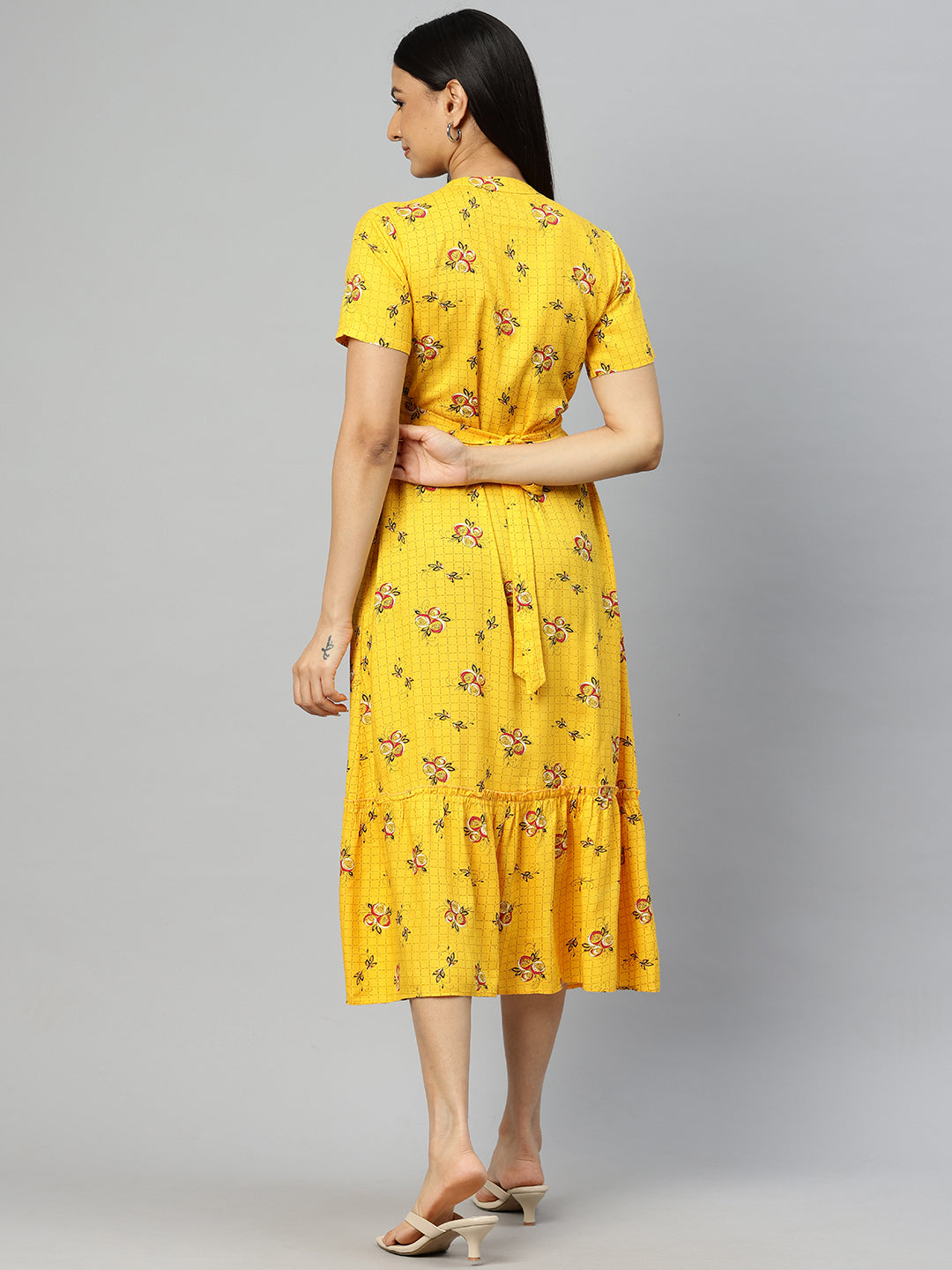 Cottinfab Floral Print Tiered Fit & Flare Midi Dress