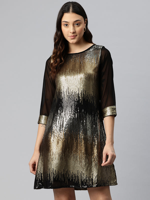 Cottinfab Sequinned Embellished A-Line Dress