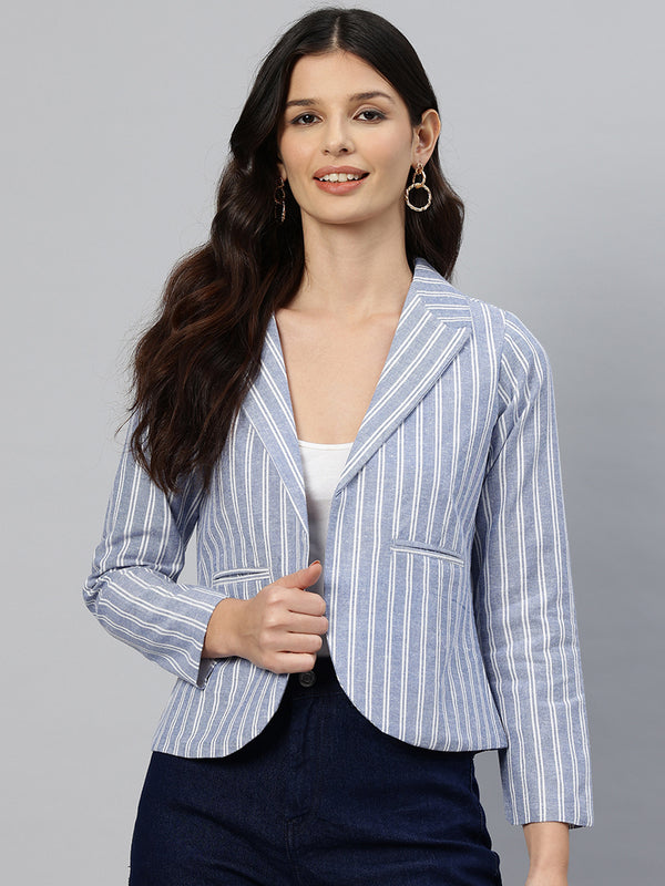 Cottinfab Striped Open Front Pure Cotton Casual Blazer