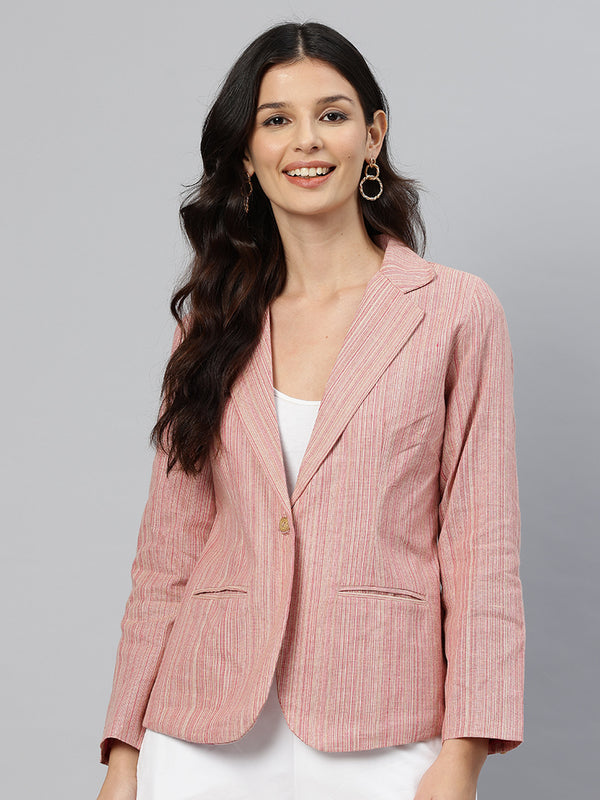 Cottinfab Striped Single-Breasted Pure Cotton Casual Blazer