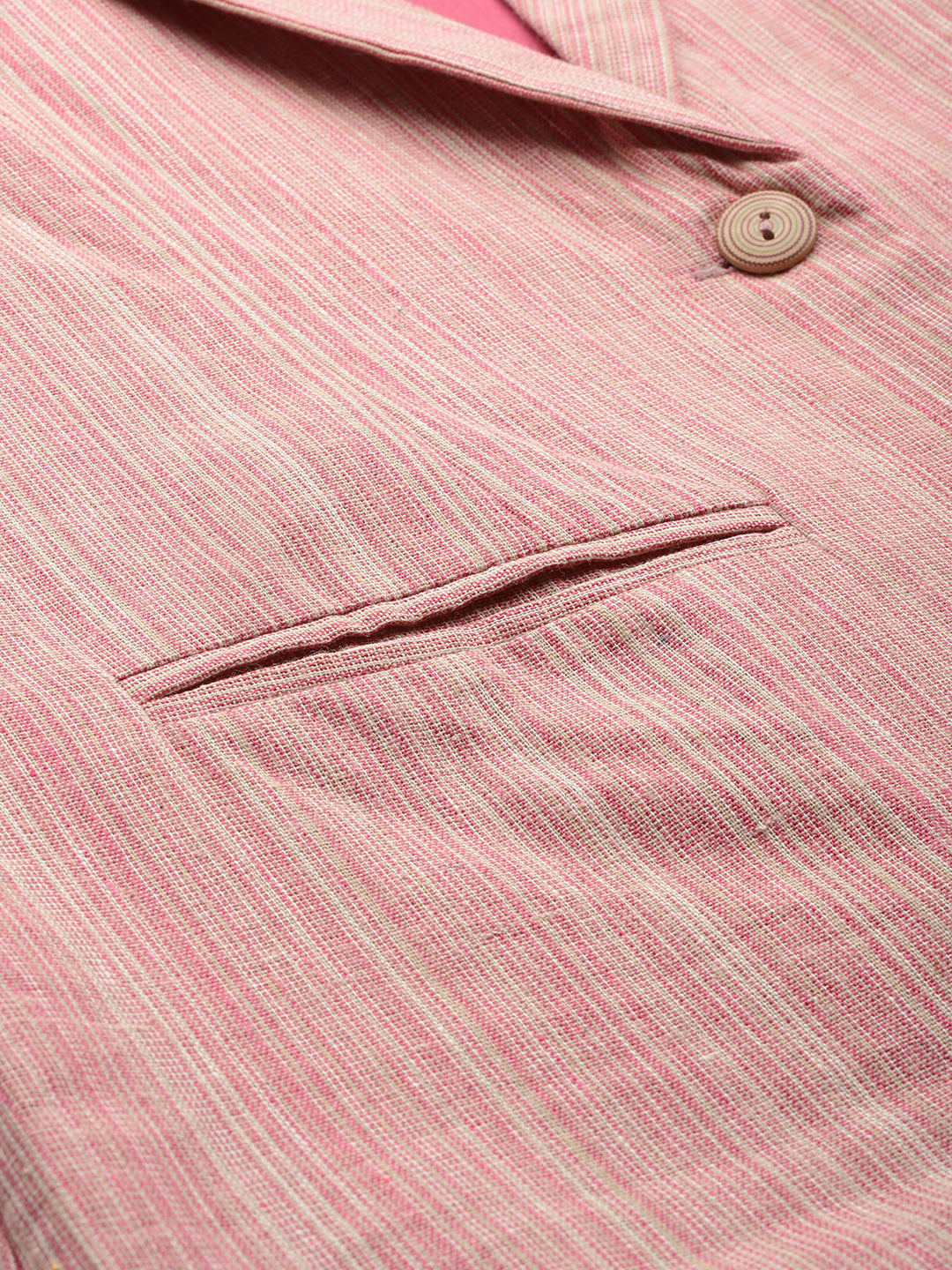 Cottinfab Striped Single-Breasted Pure Cotton Casual Blazer