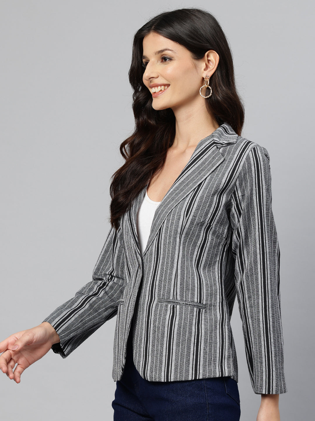 Cottinfab Striped Single-Breasted Pure Cotton Casual Blazer